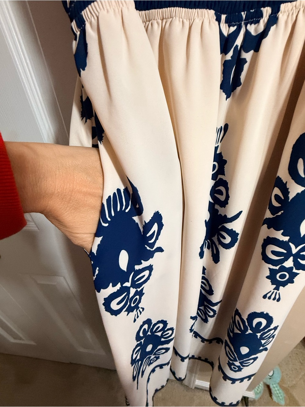 Cream Maxi Dress with Navy Embroidery - Picture 2 of 5